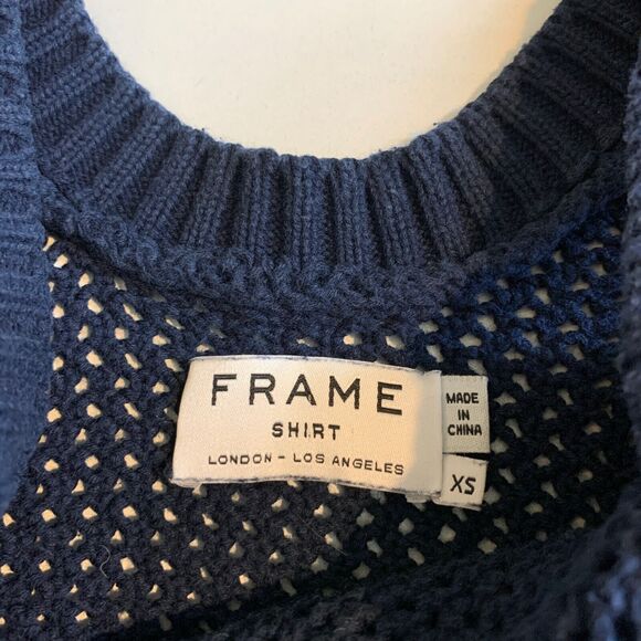 Frame Shirt Womens XS Extra Small Navy Open Stitch Knitted Short Sleeve Sweater - Picture 7 of 10